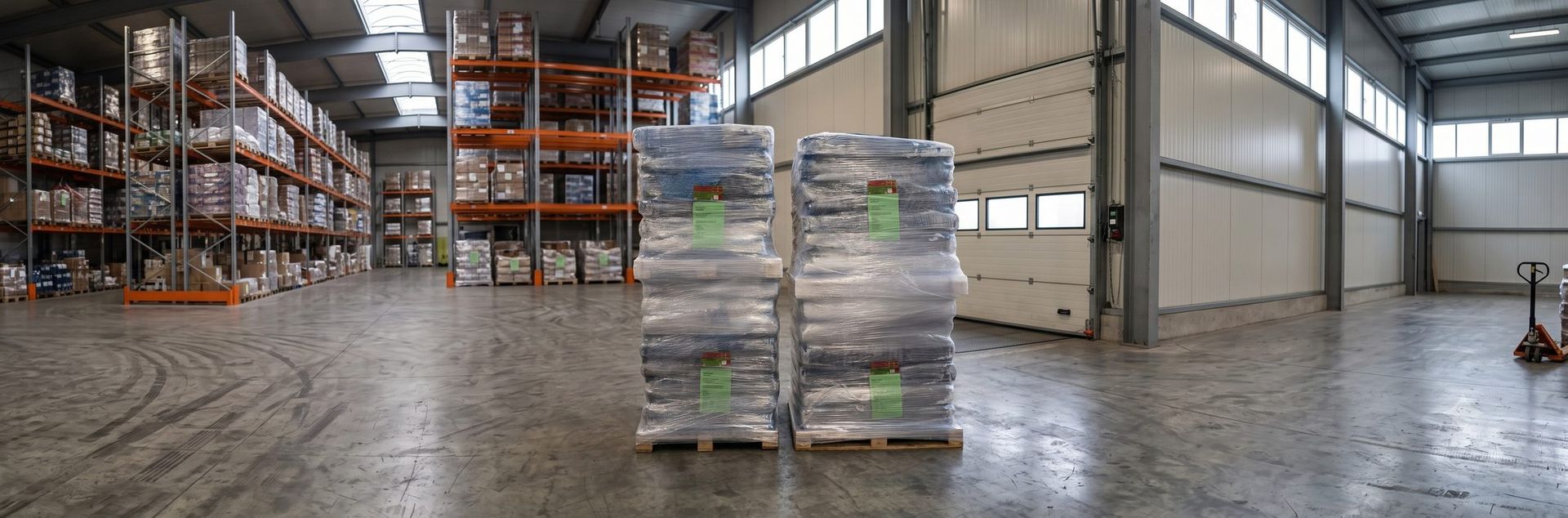 Wrapped pallets delivered at the client gate